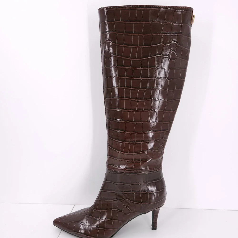 Guess Wayla Dark Brown Knee High Tall Pointed Toe Stiletto Boots Womens Size 8 M - Picture 14 of 15